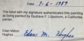 Gustave F. Liljestrom, Mountain Lake. certificate of authentication